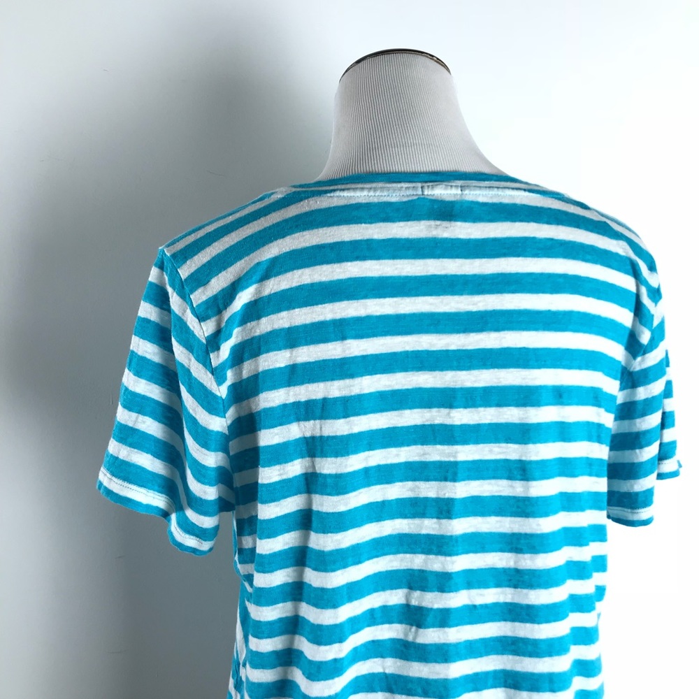 J. Crew Aqua Linen Cross Stripe T Shirt - Picture 5 of 8